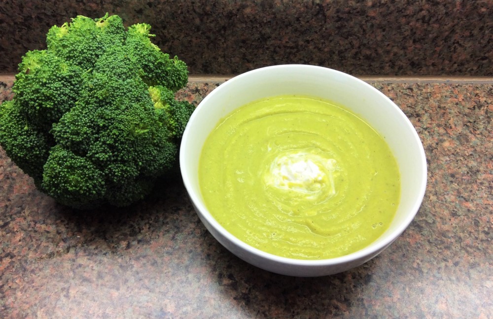 a bowl of creamy broccoli soup recipe