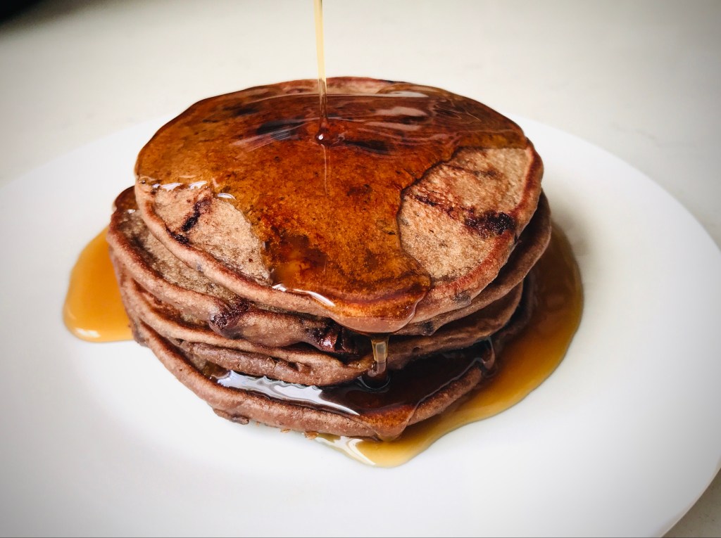 Vegan Banana Pancakes with Maple Syrup