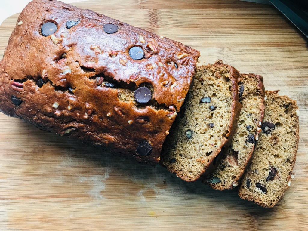 vegan banana nut bread sliced