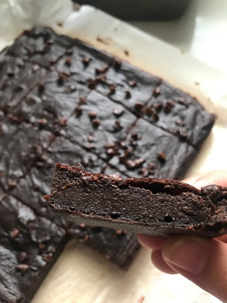 fudgy vegan avocado brownie closeup picture